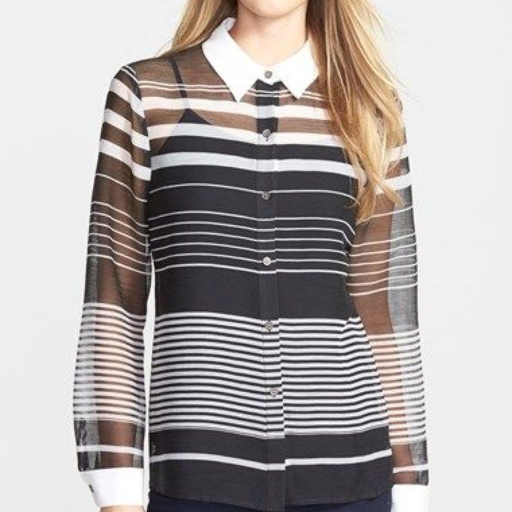 Vince Camuto Sheer Crinkle Stripe Blouse